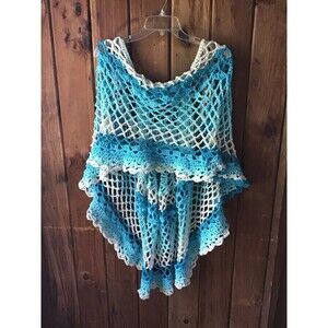 Handmade Crochet Sweater Vest Size S-M Blue Ombré Fairy Boho Gypsy Granny